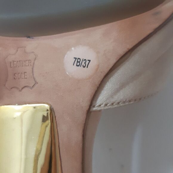 Like New BCBGMaxAzria Jewelled Creamy Satin Gold Heels - Picture 9 of 16